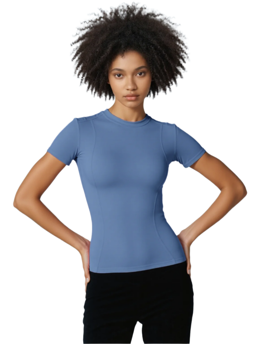 Xooie Fit women's high intensity fitted shirt in blue for optimal comfort during workouts