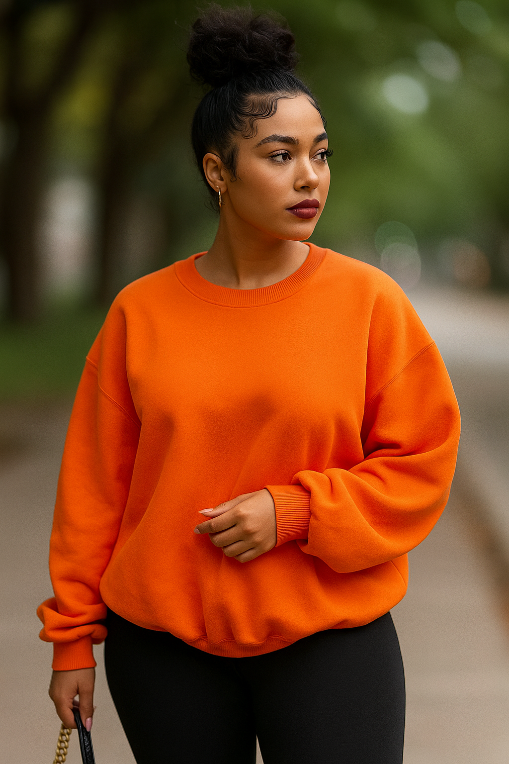 Xooie Fit women's oversized sweatshirt in bright orange, perfect for casual outings and comfort