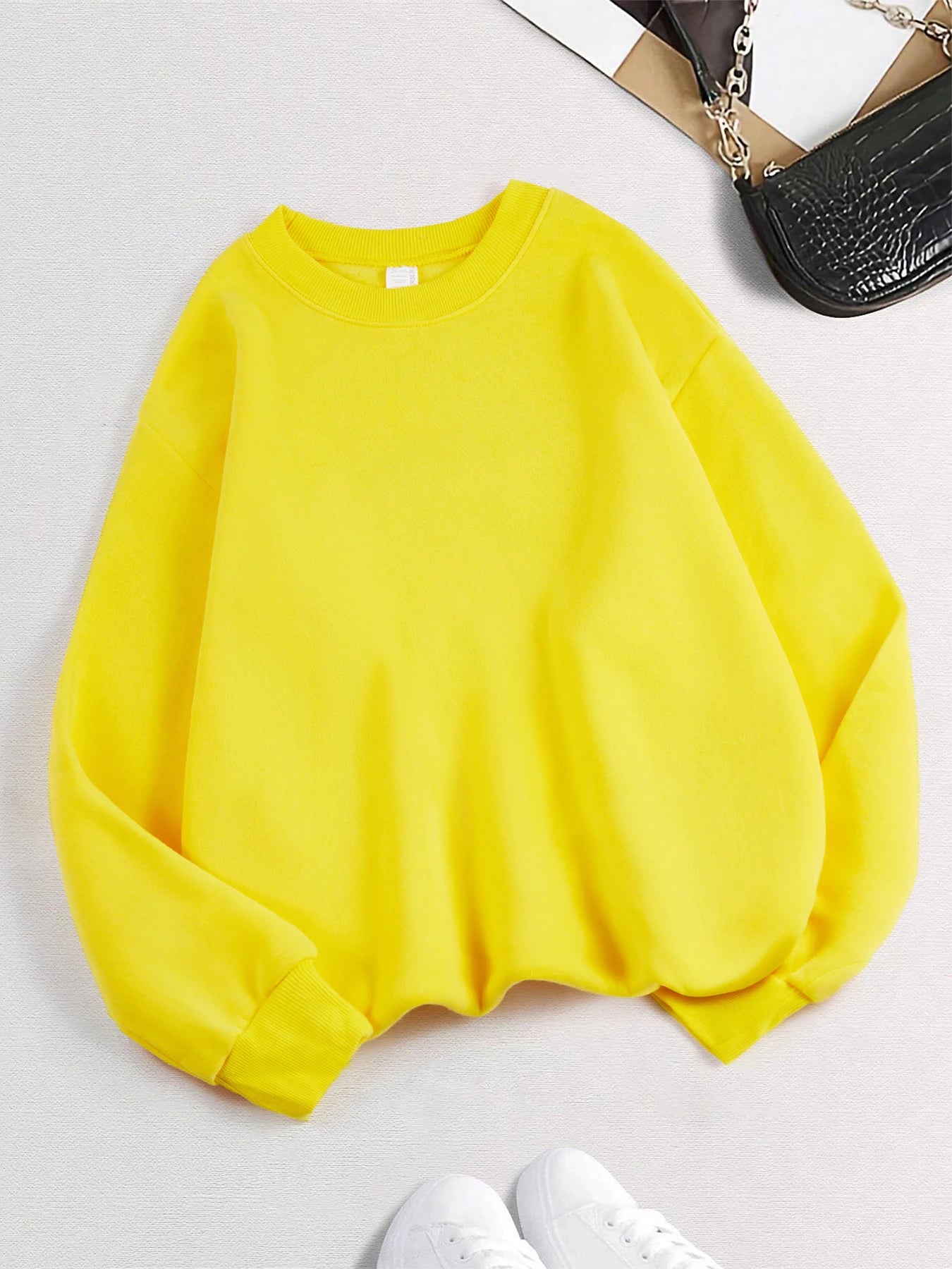 Xooie Fit women's oversized sweatshirt in bright yellow perfect for casual, comfortable wear