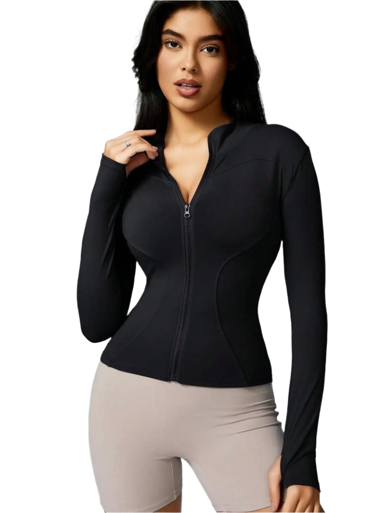 Xooie Fit women's sports jacket zipper in black with fitted design for active wear