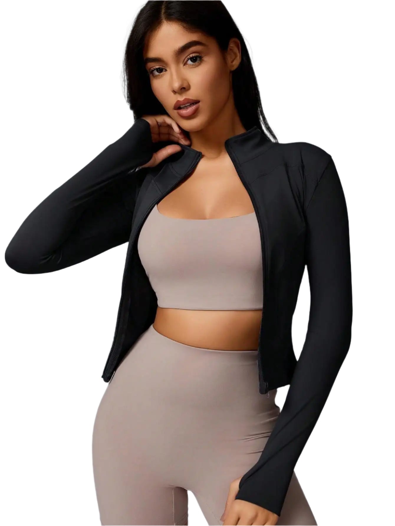 Xooie Fit women's sports jacket zipper in black designed for activewear and workouts