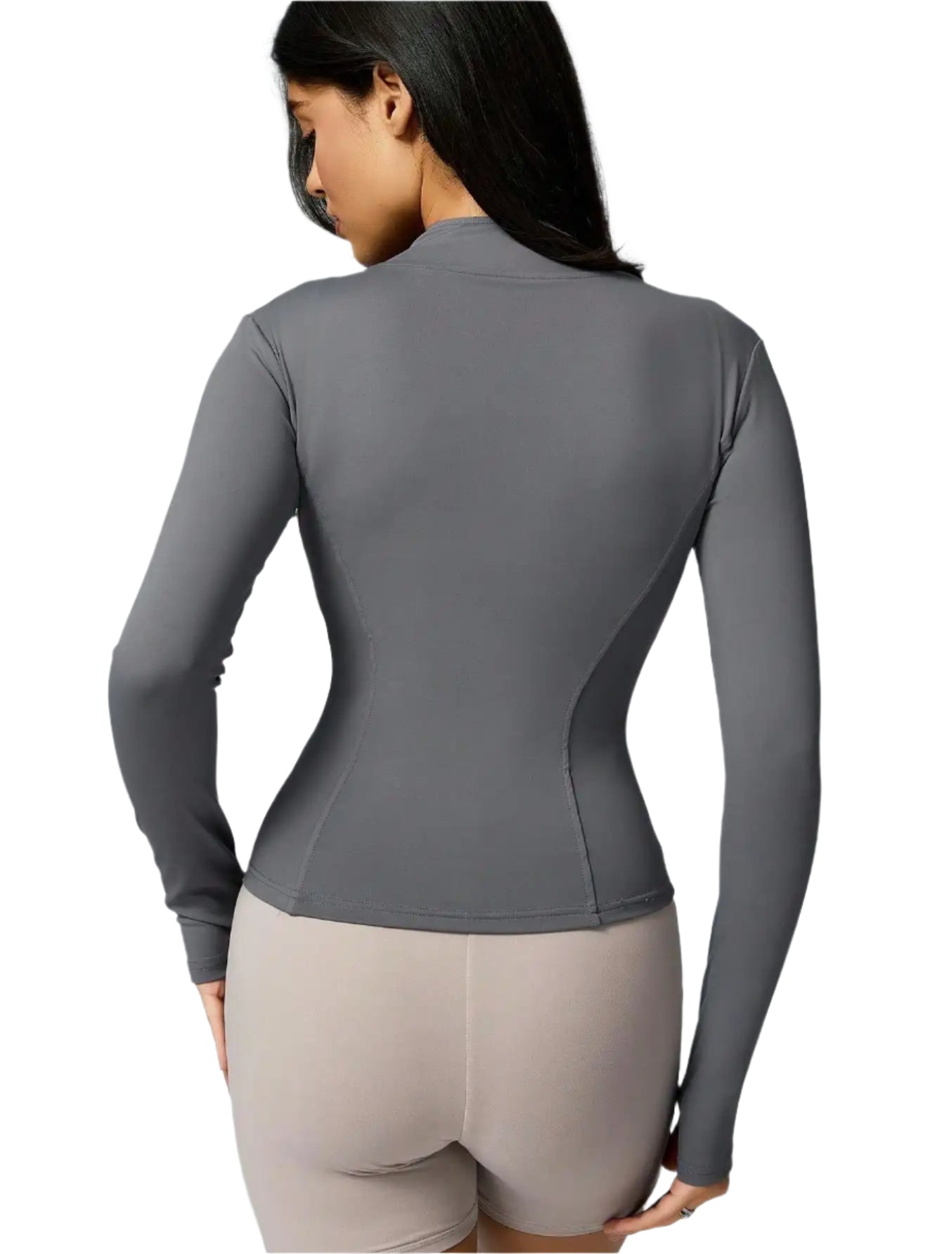 Xooie Fit women's sports jacket zipper in gray, featuring a sleek fit and long sleeves