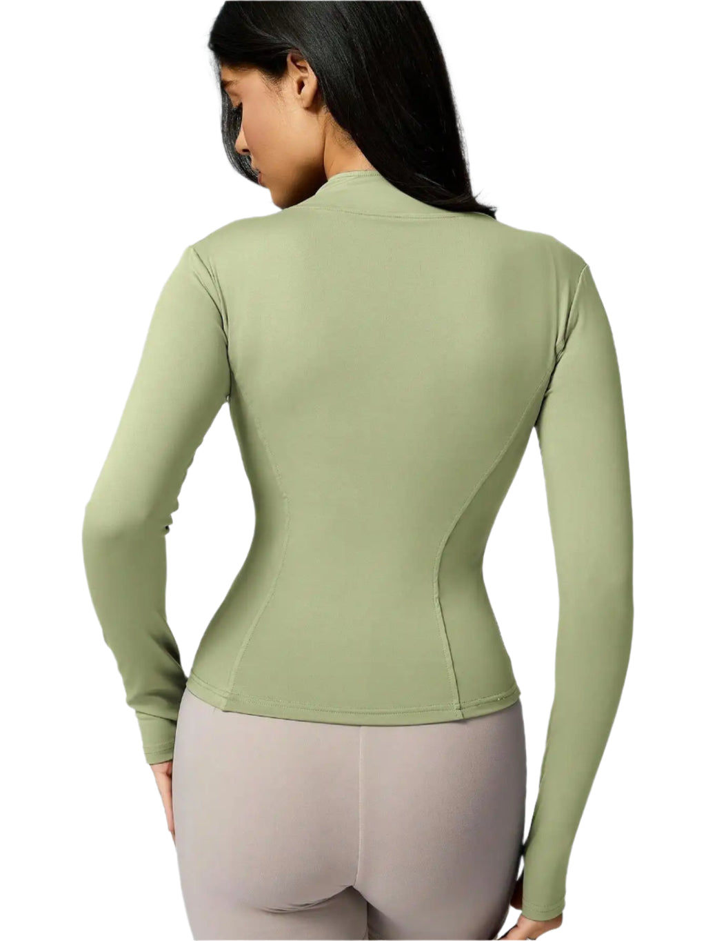 Xooie Fit women's sports jacket zipper in olive green with long sleeves for active wear