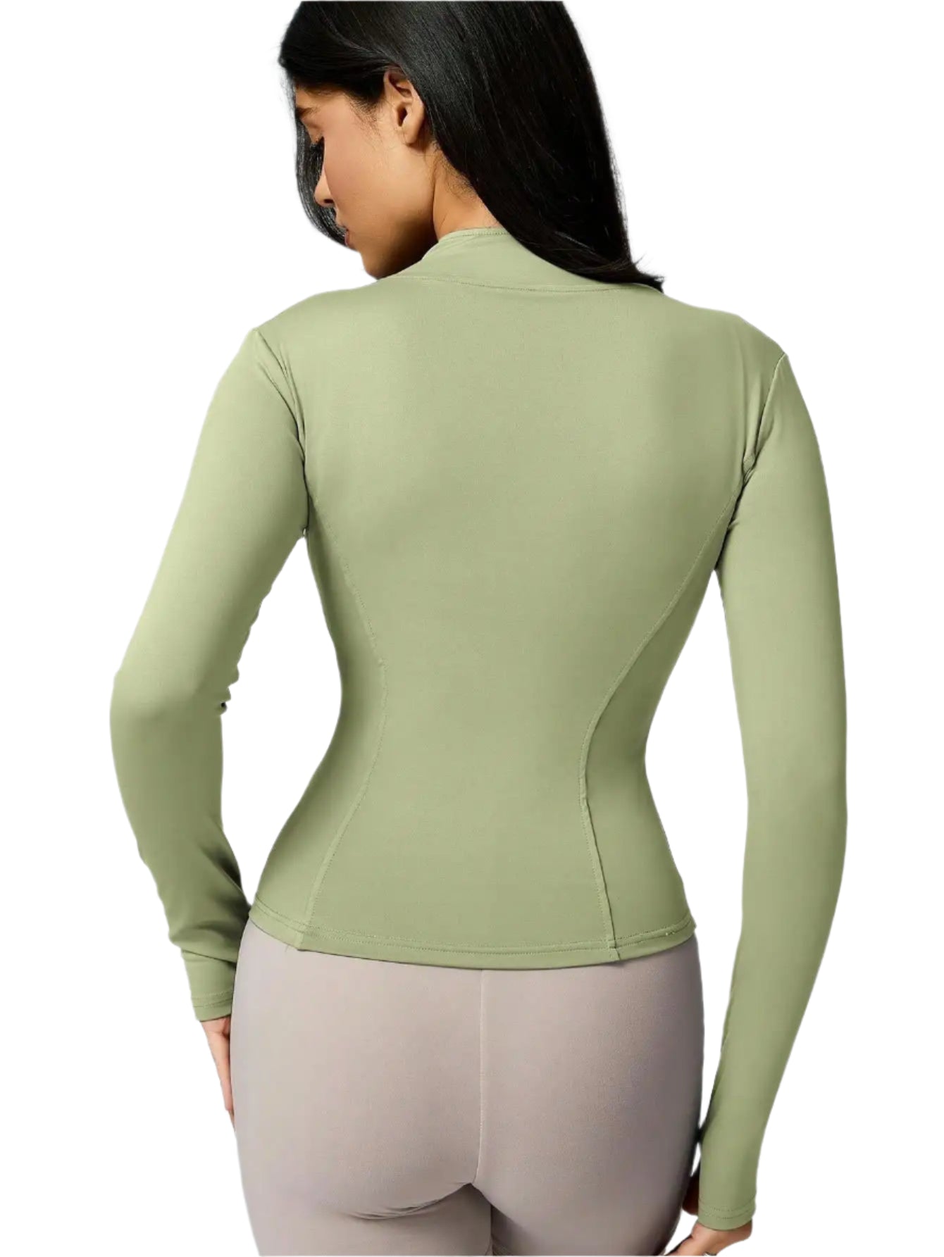 Xooie Fit women's sports jacket zipper in olive green with long sleeves for active wear