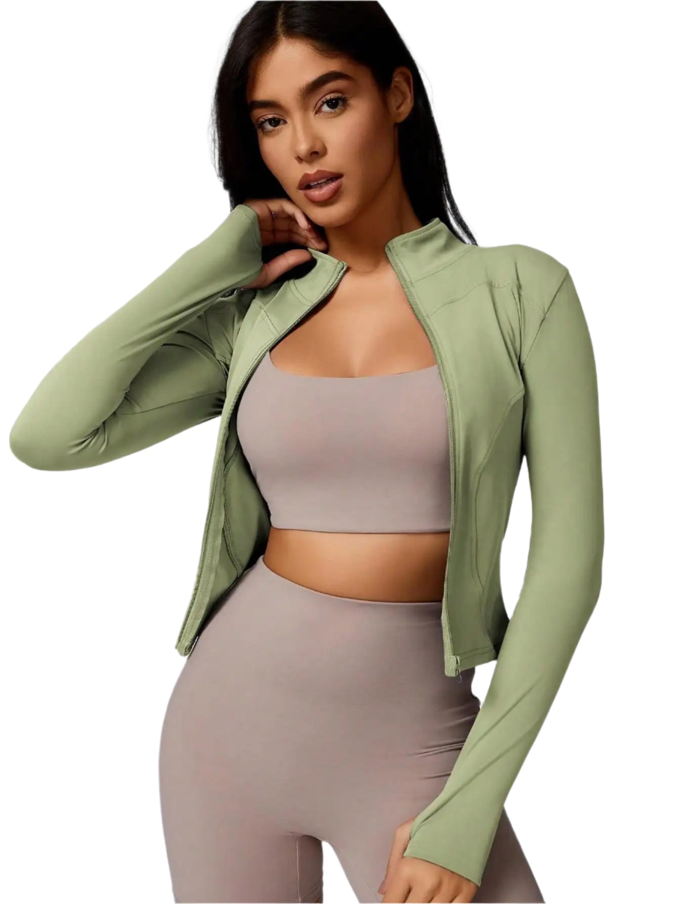 Xooie Fit women's sports jacket zipper in green, perfect for workouts and casual wear
