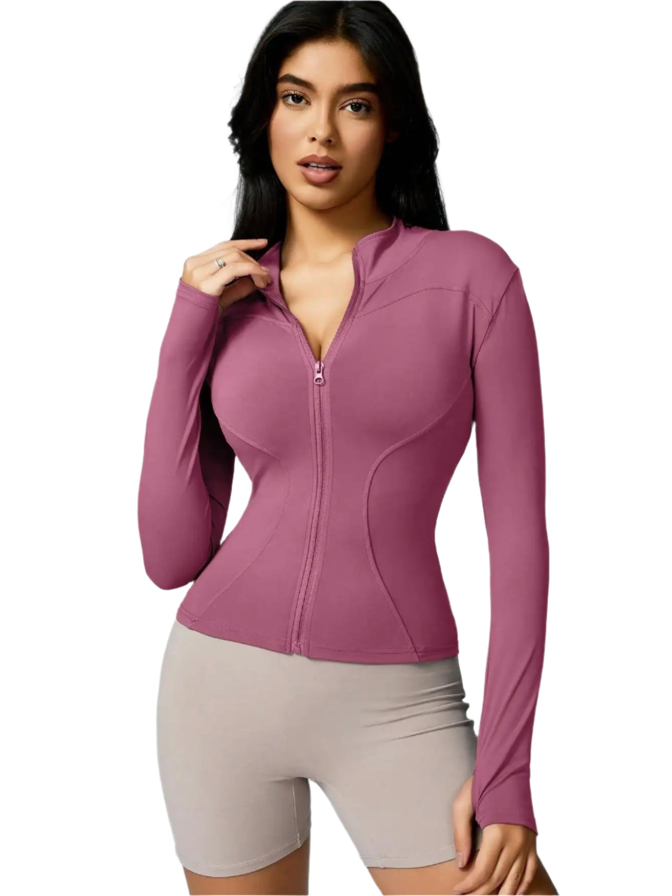 Xooie Fit women's sports jacket zipper in mauve, featuring a fitted design and stylish zip closure