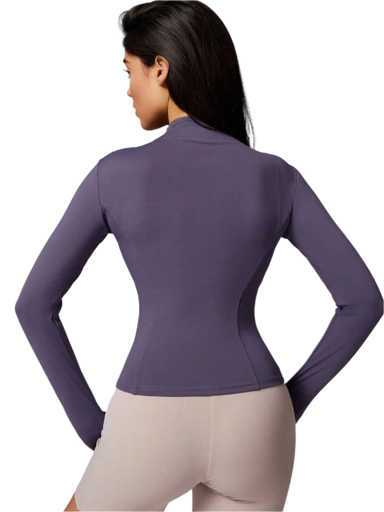 Stylish women's sports jacket zipper in purple featuring a fitted design for active wear