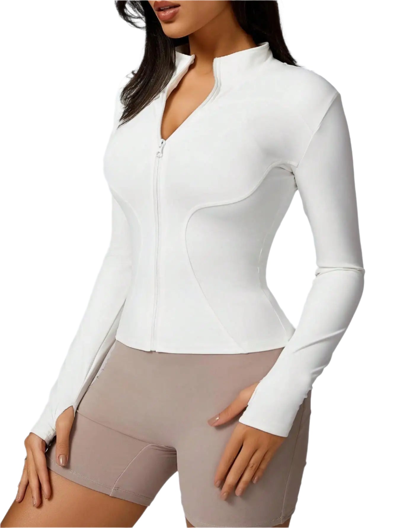 Xooie Fit women's sports jacket zipper in white with a sleek design and comfortable fit