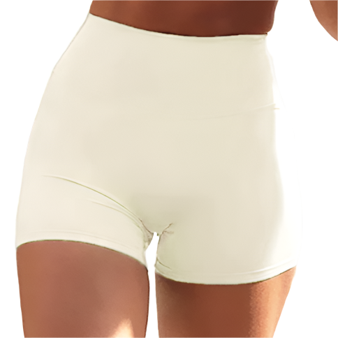 Xooie Fit women's stretchy workout shorts in cream color for comfort during workouts