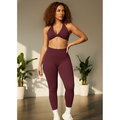 Burgunder Twist-Bra und High-Waist Leggings Active Set, schmal geschnitten, mit weißem Bündchen
