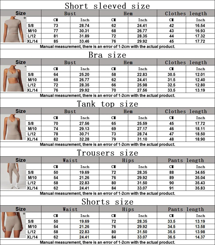 Xooie Fit womens workout set with short sleeve tops, tank tops, and trousers in multiple sizes