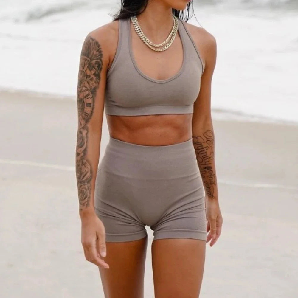 Xooie Fit high intensity workout shorts in brown, ideal for active and comfortable workouts