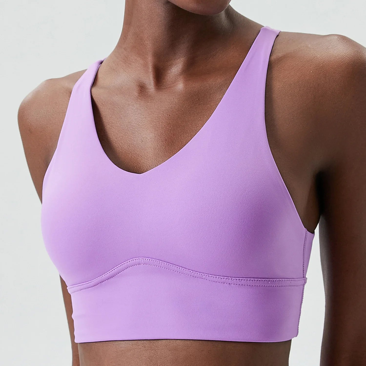 Xooie Fit X-Strap Sports Bra in Soft Lavender Color for Comfortable Active Wear
