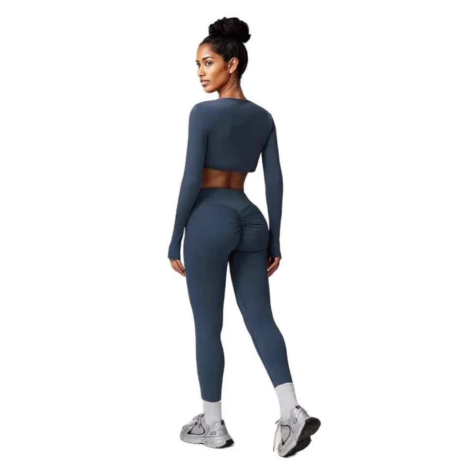 Stylish 3-piece workout outfit from Xooie Fit featuring a cropped top and fitted leggings