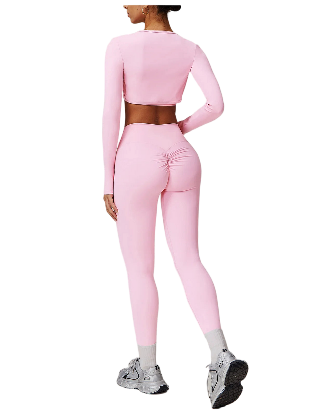 Xooie Fit 3-piece workout outfit in pink includes long sleeve top and matching leggings