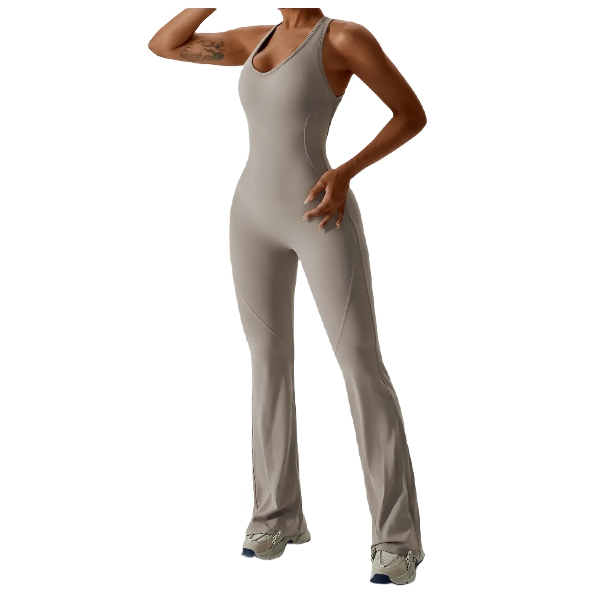 Xooie Fit Comfortable Yoga Jumpsuit in Beige with Stylish Design for Active Wear