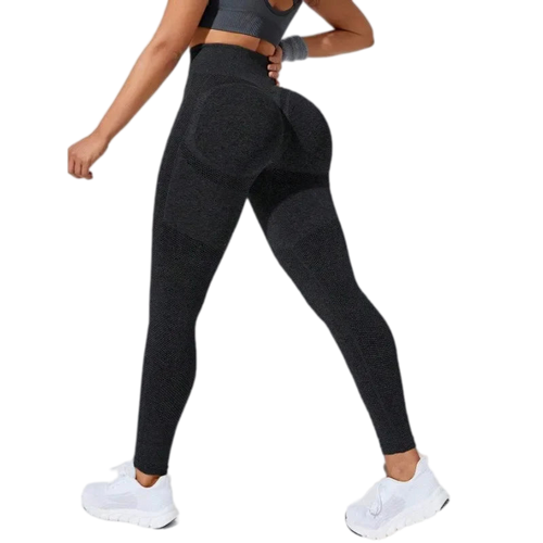 Buns of Fun Active Leggings, Black heather: full-length knit with high-rise waistband