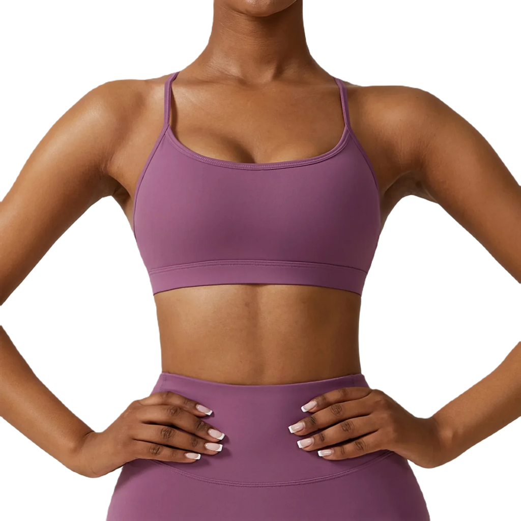 Xooie Fit women's active bra in lilac with adjustable straps and supportive design