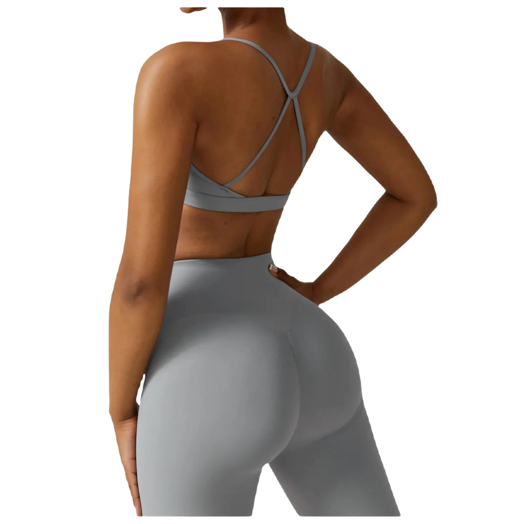 Xooie Fit women's active bra in gray for comfort and support during workouts back view