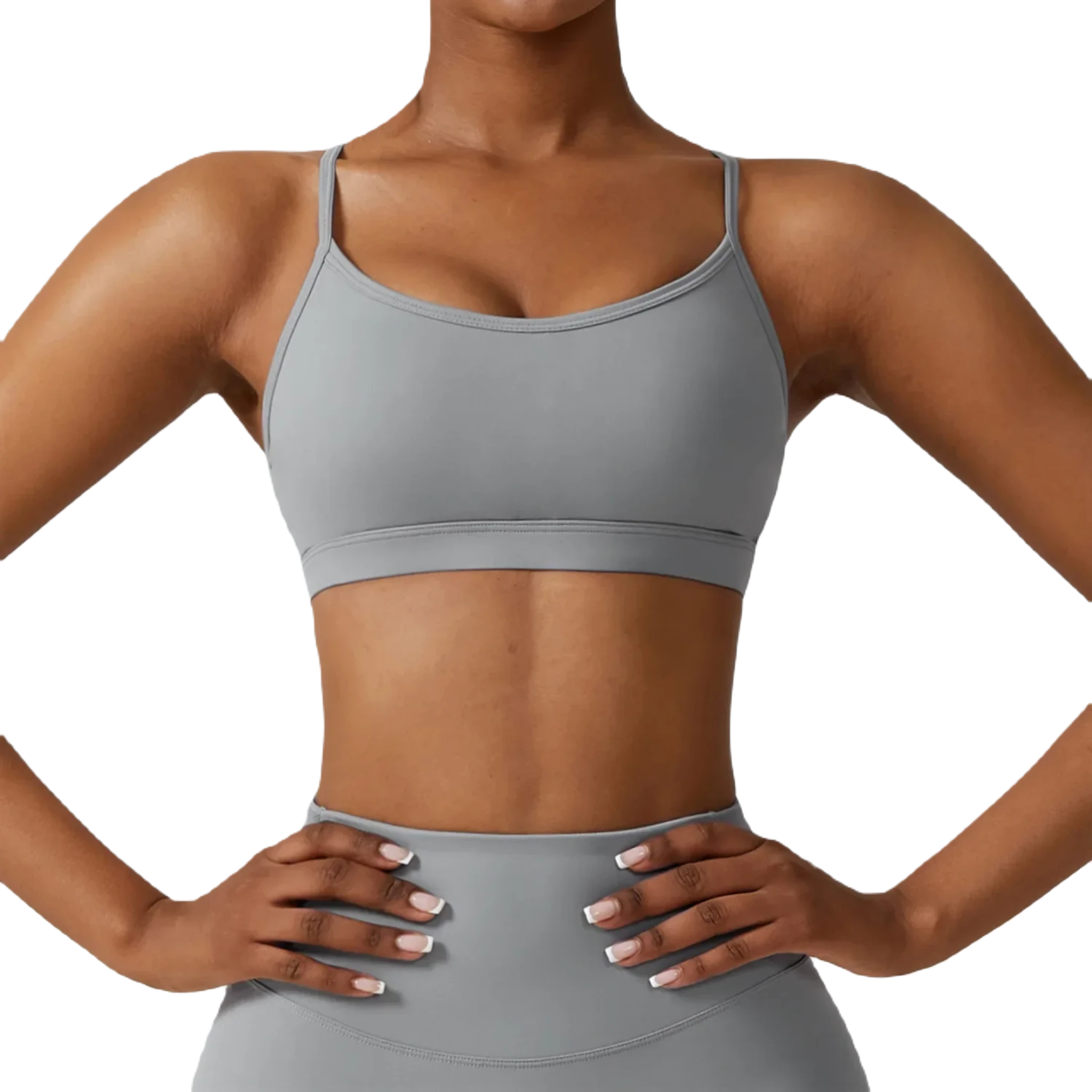 Xooie Fit women's active bra in gray color offers comfort and support for workouts front