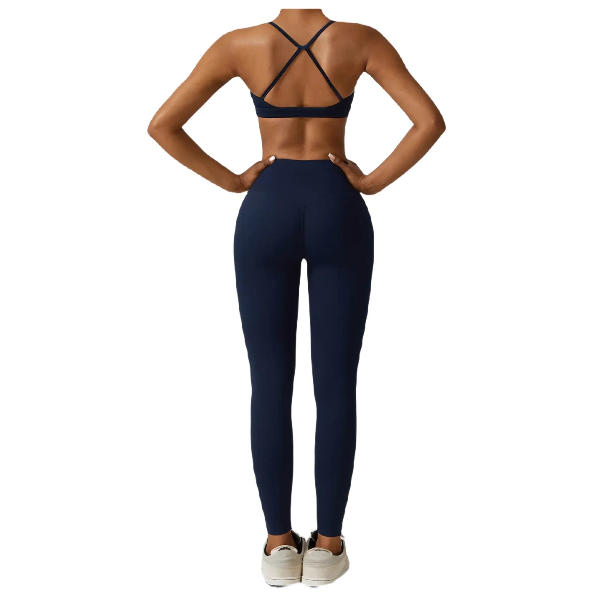 Xooie Fit women's active bra in navy color offers comfort and support for workouts back design