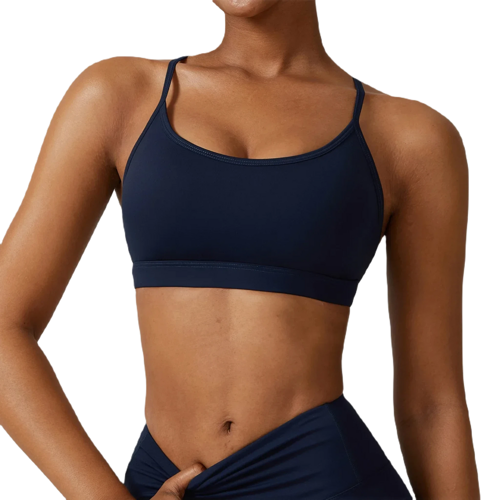 Xooie Fit women's active bra in navy blue designed for comfort and support during workouts