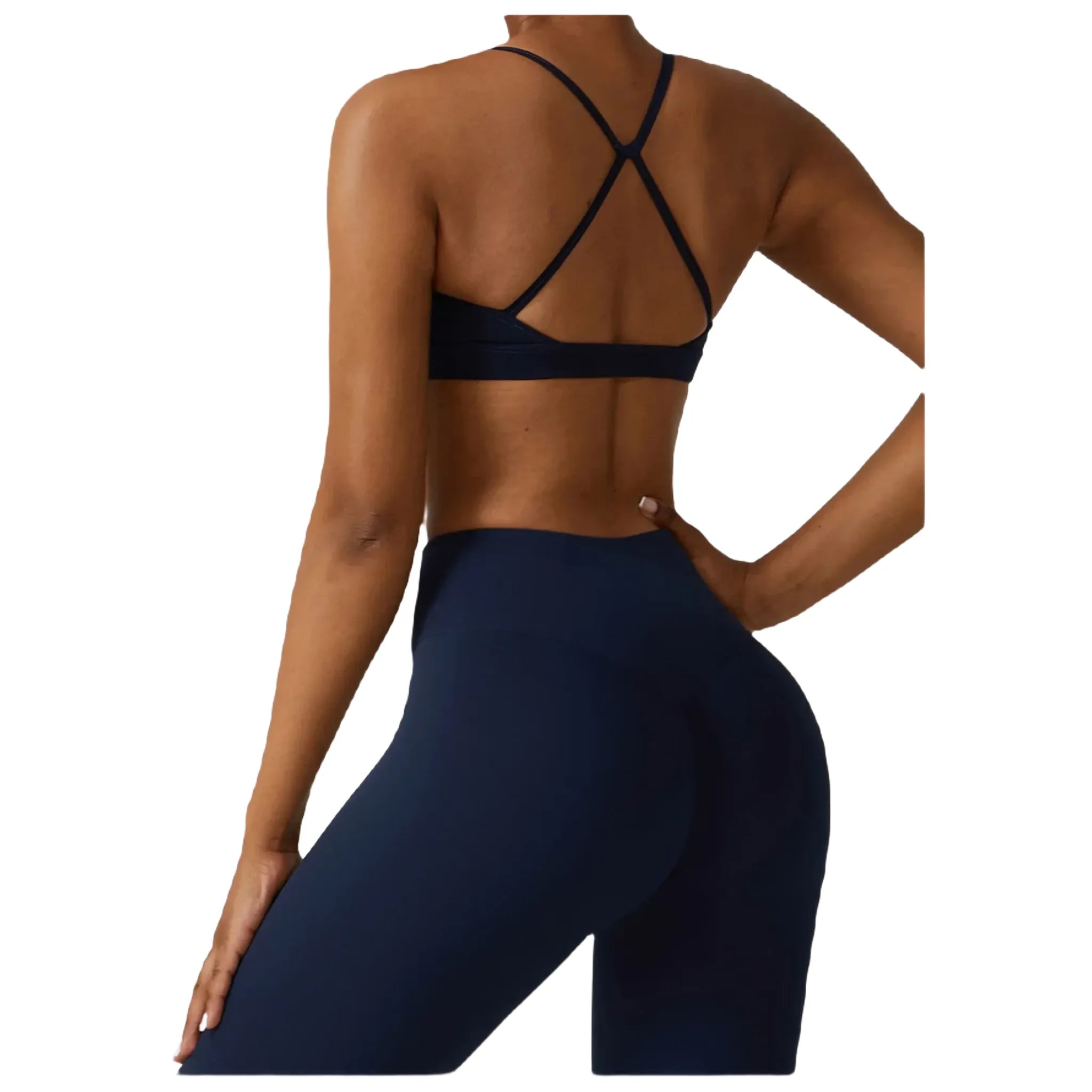 Xooie Fit women's active bra in navy color offers comfort and support for workouts back view