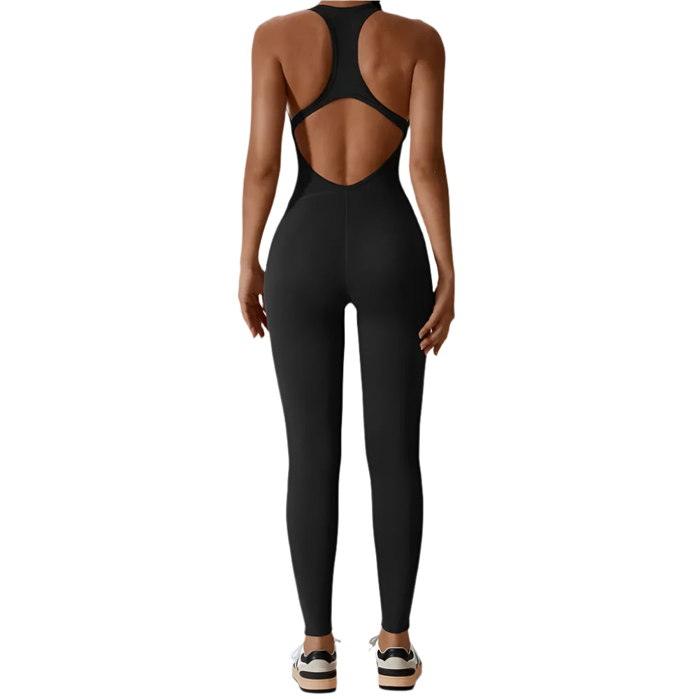Xooie Fit women's fitness jumpsuit with stylish cutout back design for optimal comfort during workouts