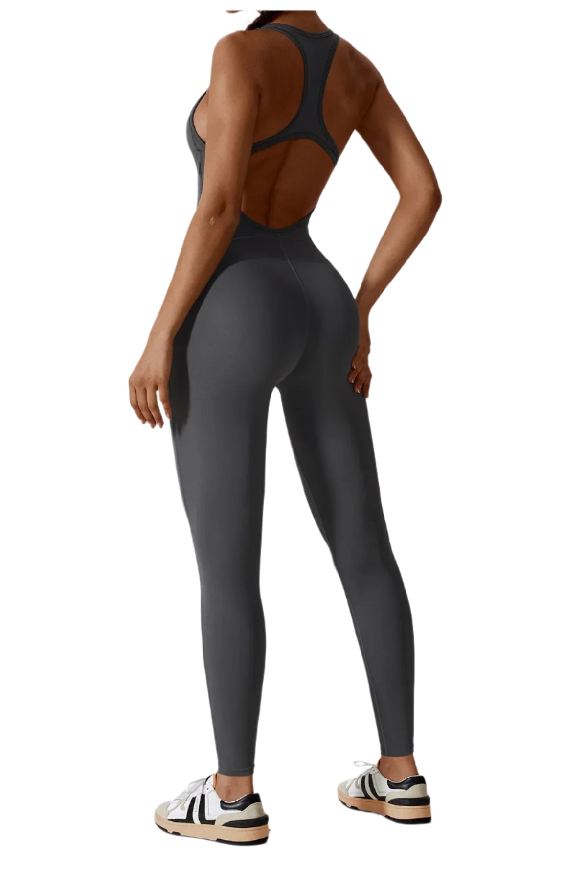 Xooie Fit women's fitness jumpsuit grey back