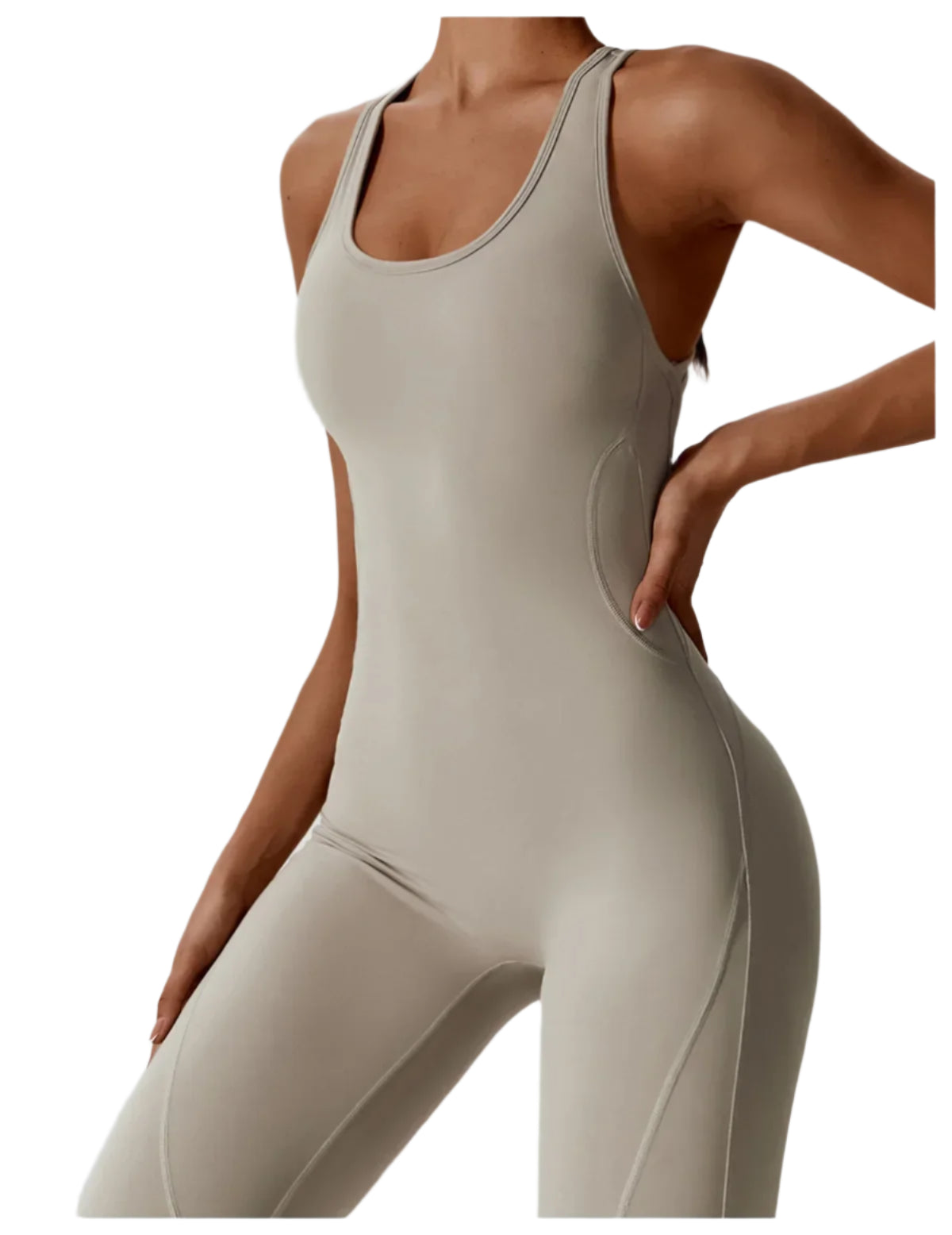 Xooie Fit women's fitness jumpsuit beige side