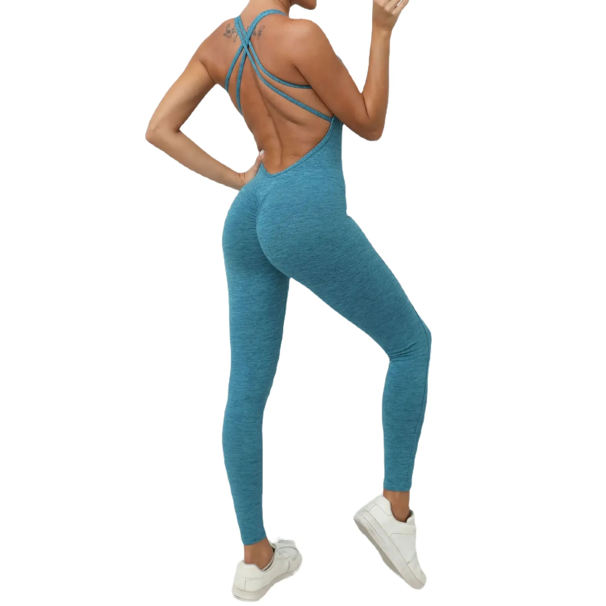 Xooie Fit Women's One-Piece Activewear in Blue with Crisscross Back Design for Comfort and Style
