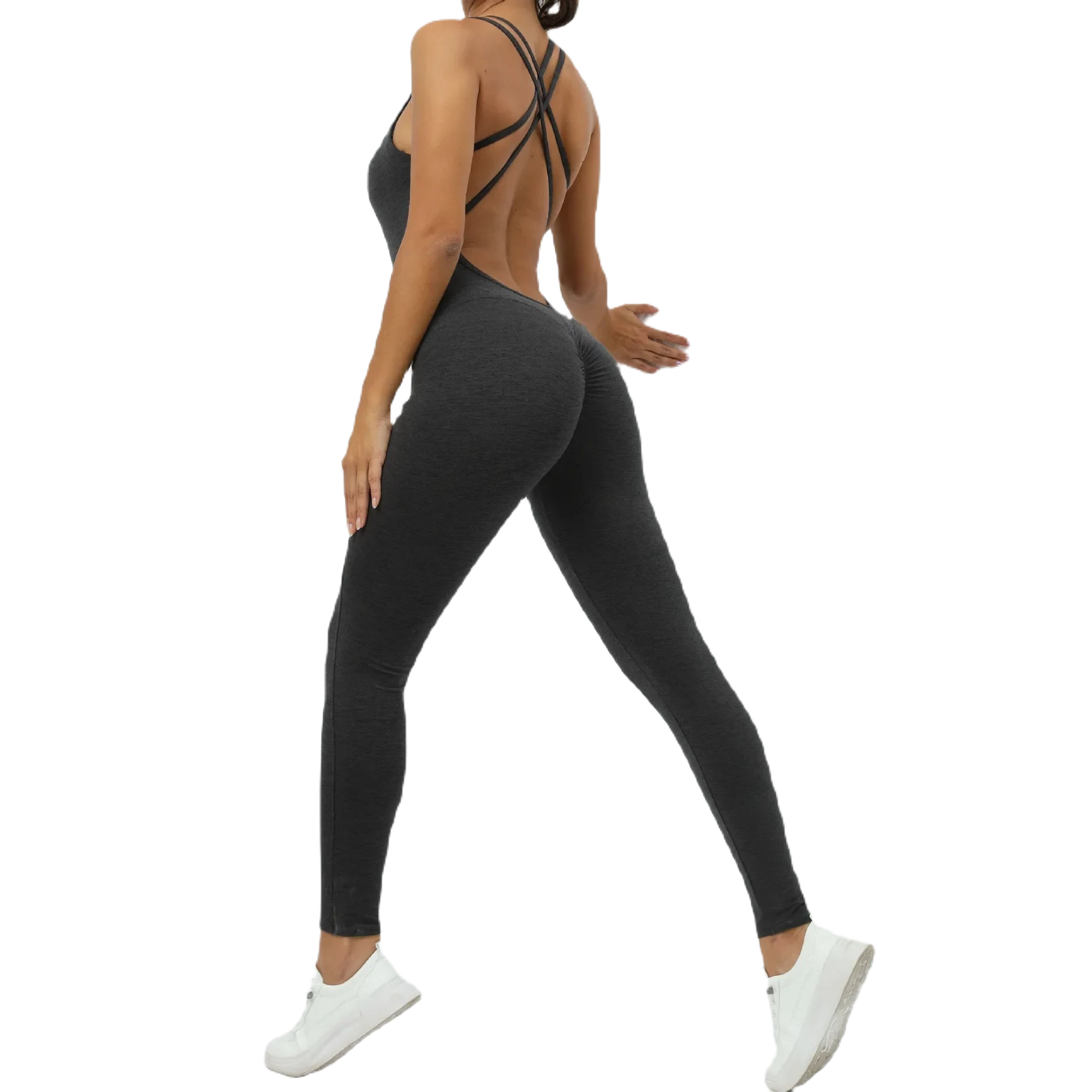 Xooie Fit women's one-piece activewear jumpsuit with stylish cross-back design and fitted silhouette