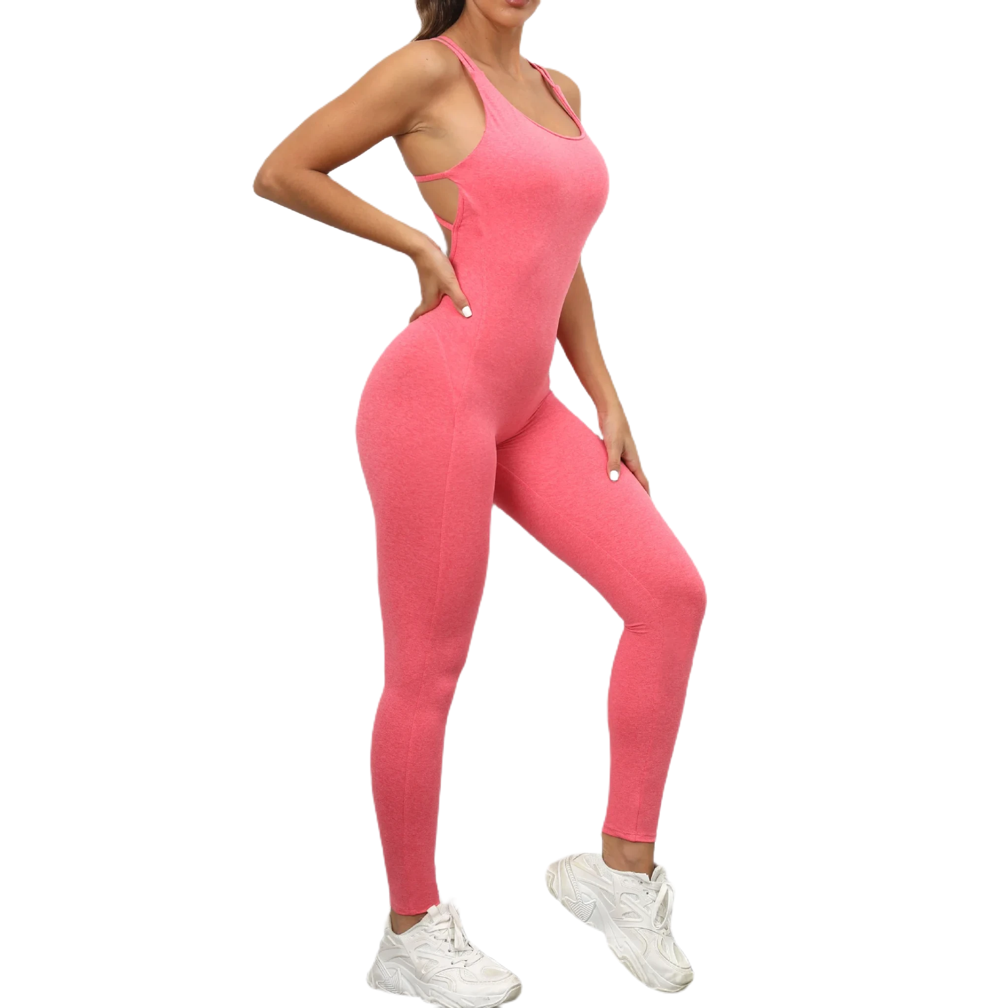 Xooie Fit women's one-piece activewear in pink with stylish crisscross back design