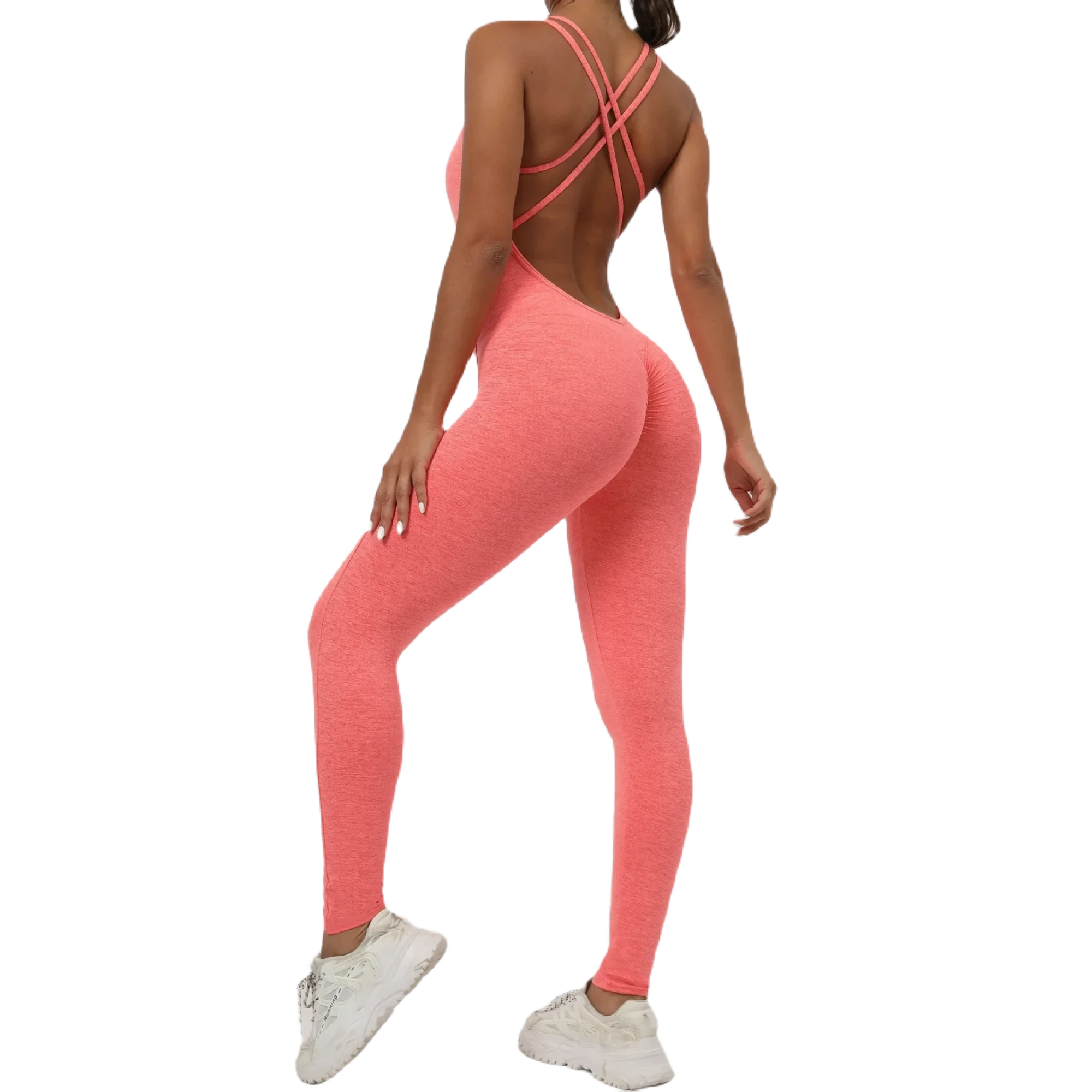 Xooie Fit Women's One-Piece Activewear in Coral with Crossback Design for Comfortable Workouts