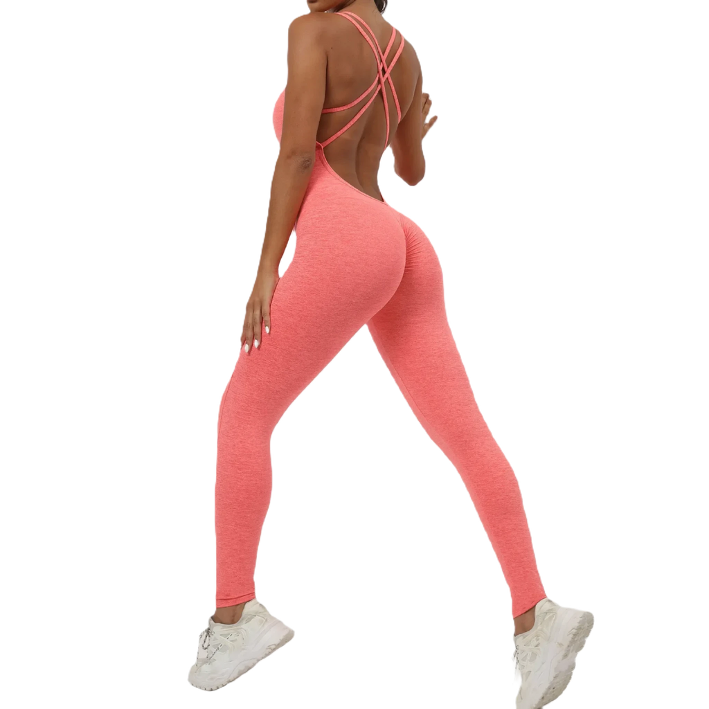 Xooie Fit Women's One-Piece Activewear in Coral with Cross-Back Design for Maximum Comfort