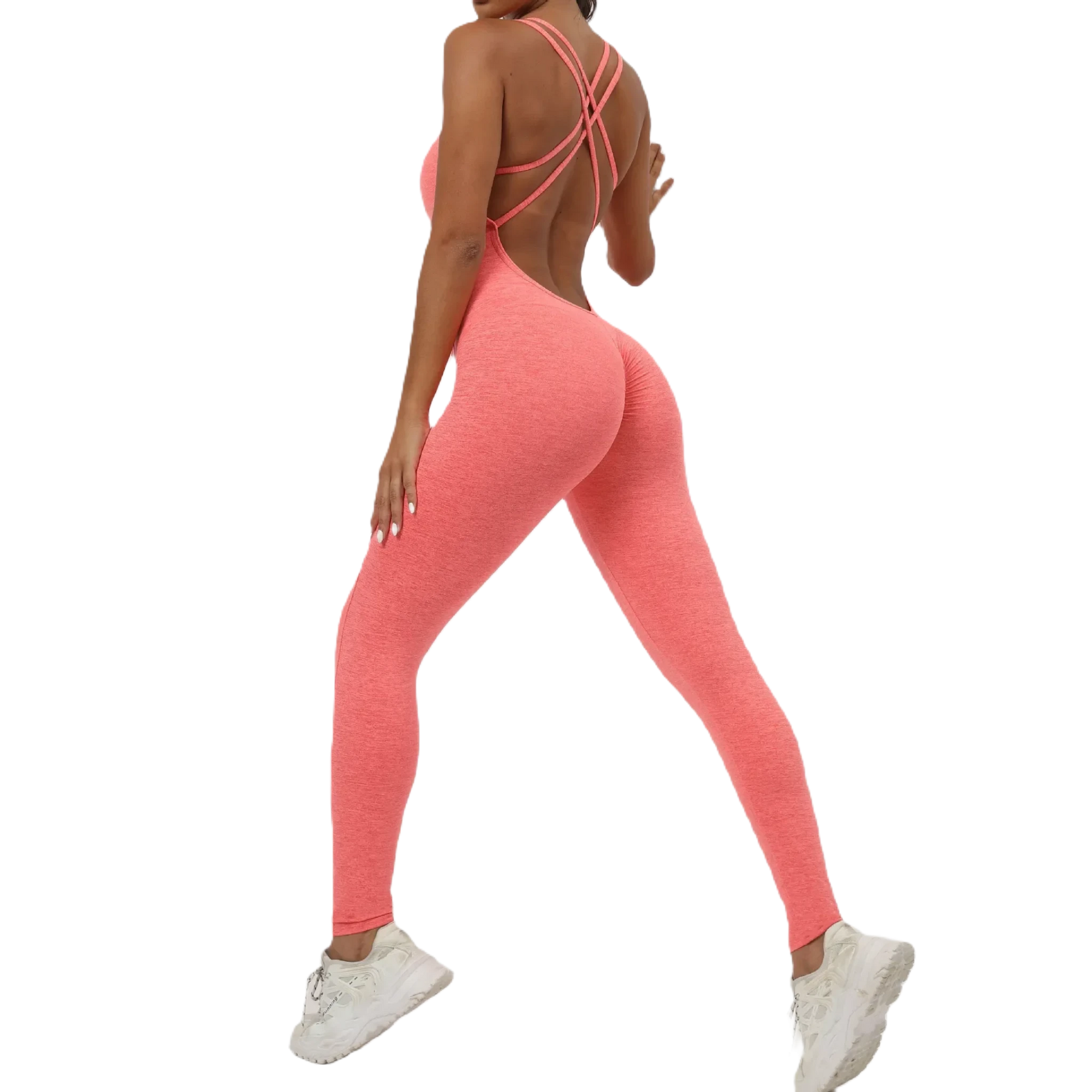 Xooie Fit Women's One-Piece Activewear in Coral with Cross-Back Design for Maximum Comfort