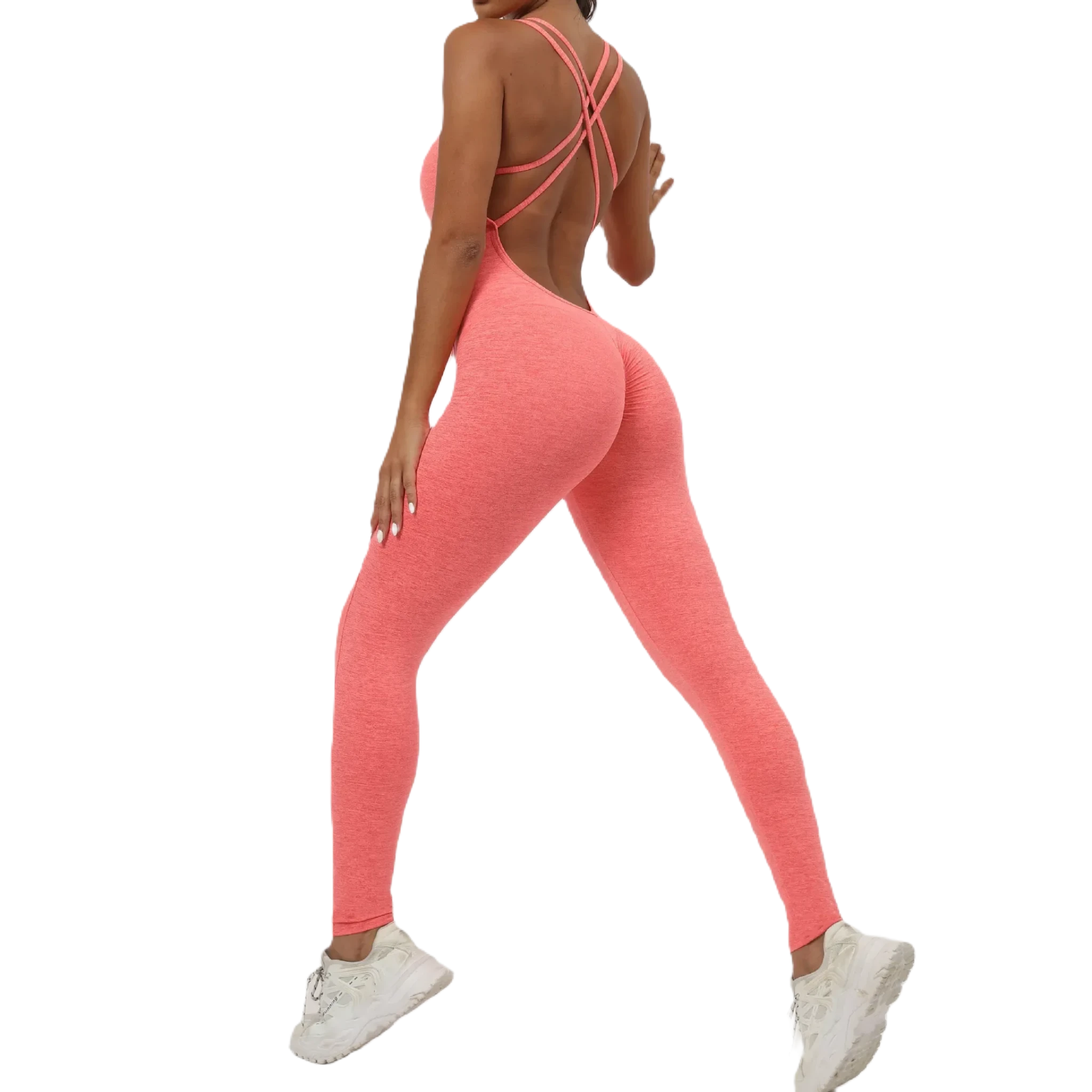 Xooie Fit Women's One-Piece Activewear in Coral with Cross-Back Design for Maximum Comfort