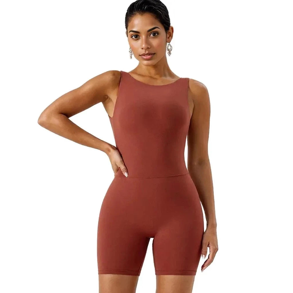 Xooie Fit women's tank bodysuit in rust color with a flattering fit and sleeveless design