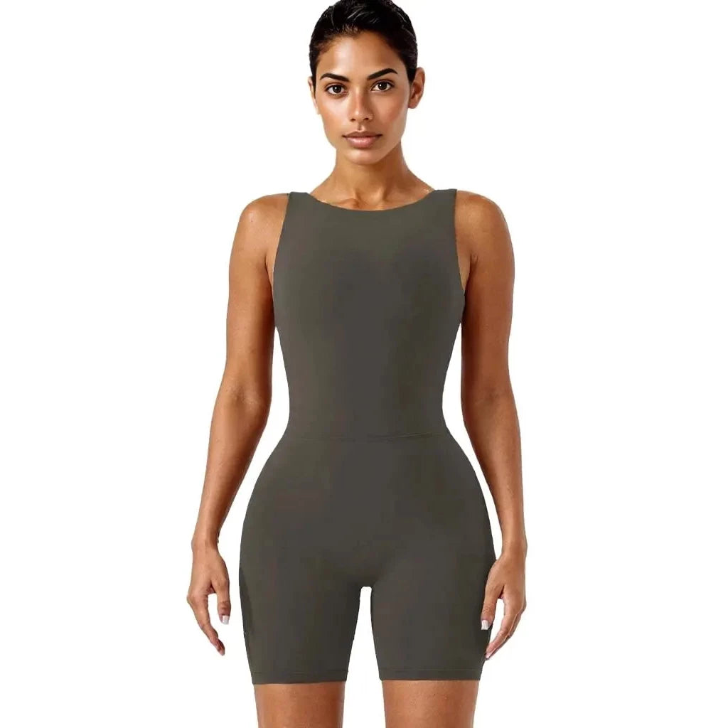 Xooie Fit women's tank bodysuit in olive green with a form-fitting design for comfort and style