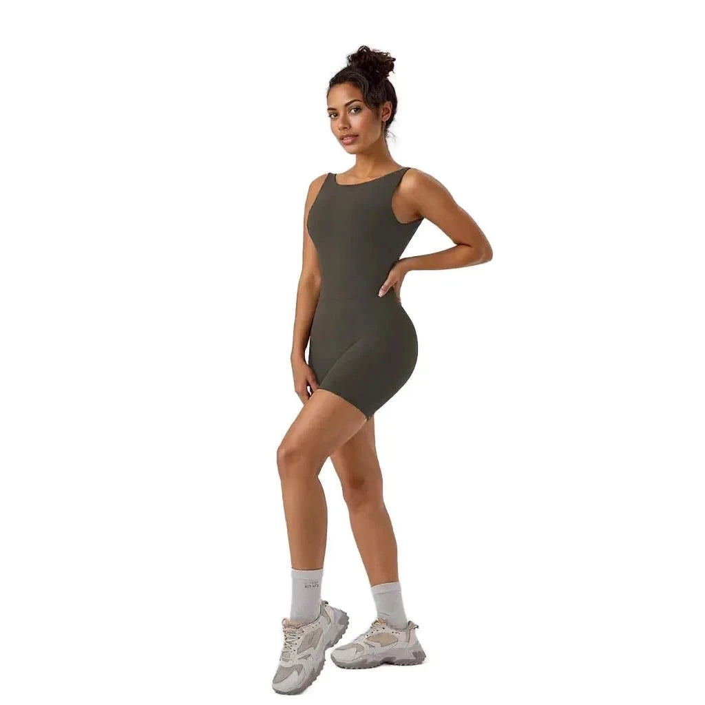 Xooie Fit women's tank bodysuit in olive green with a fitted design for a stylish look
