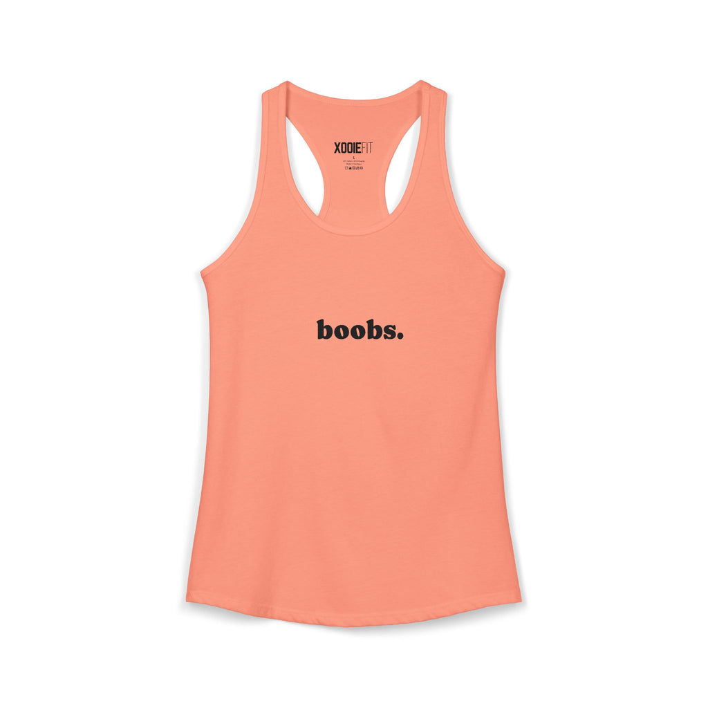 Coral womens tank top featuring the text 'boobs.' on the front for casual wear