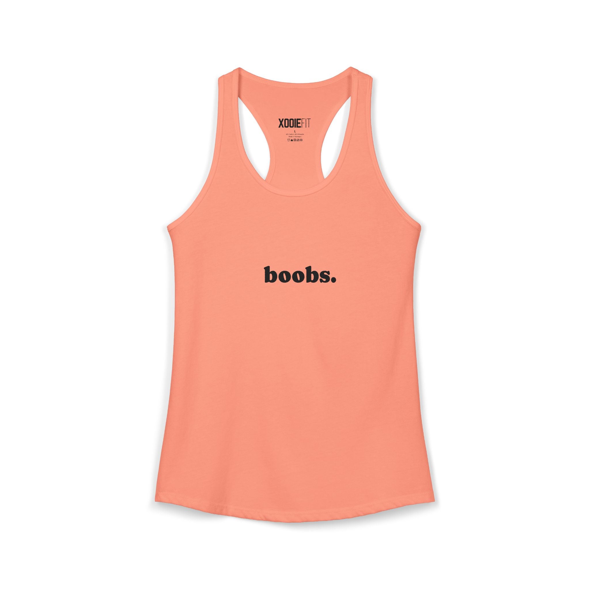 Coral womens tank top featuring the text 'boobs.' on the front for casual wear