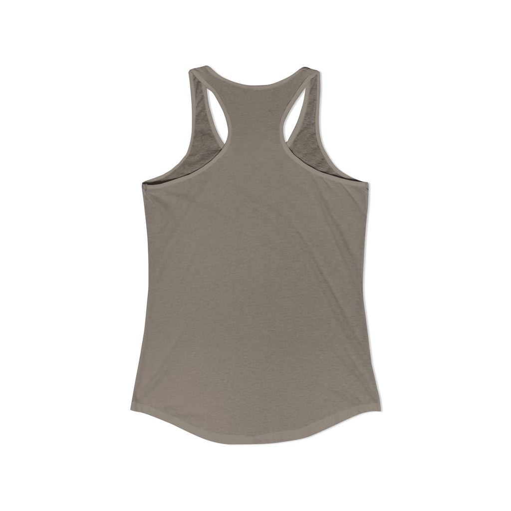 Back view of a lightweight women's tank top in soft taupe color