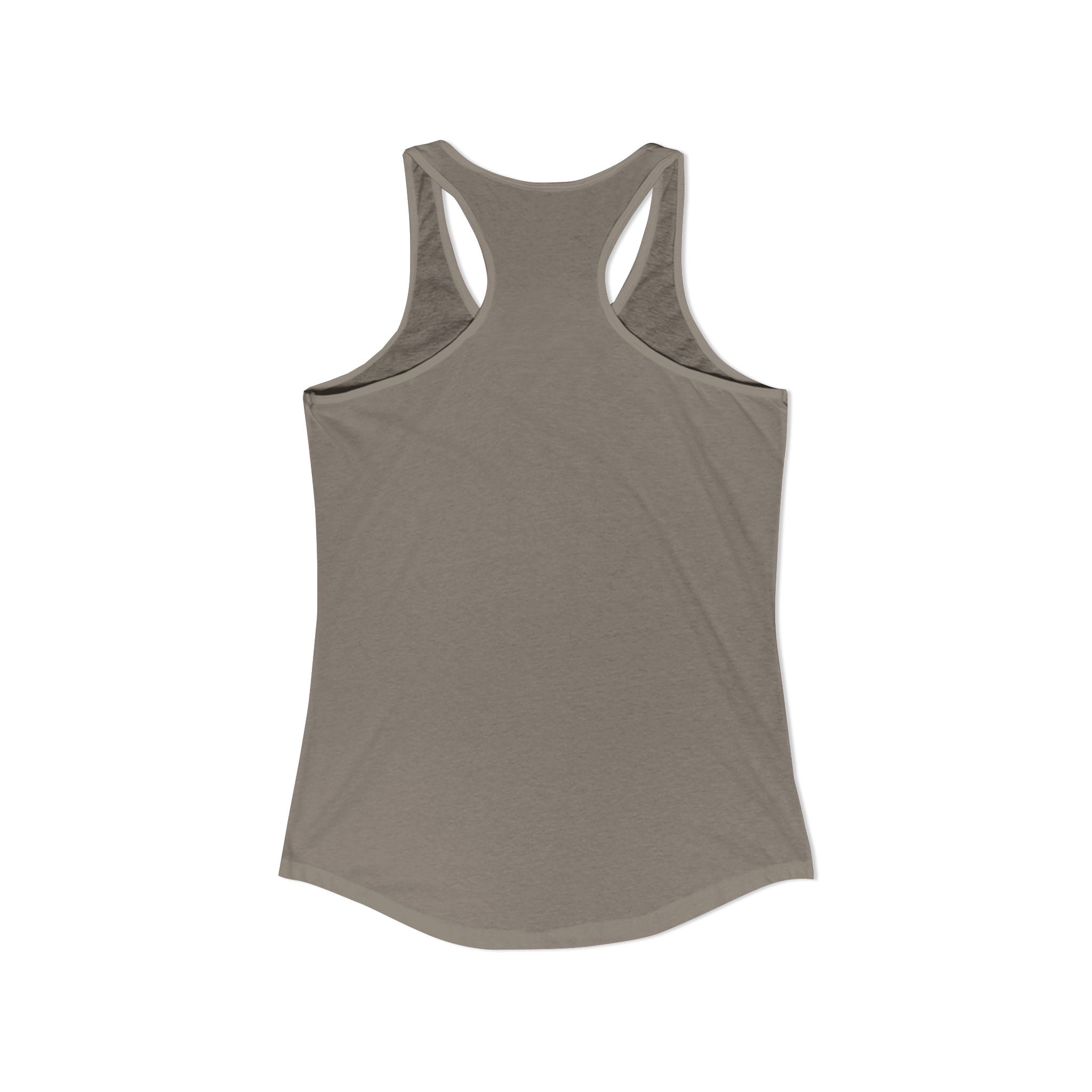Back view of a lightweight women's tank top in soft taupe color