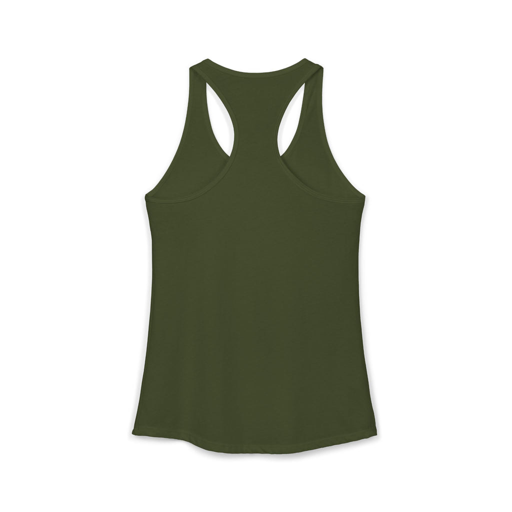 Women's racerback tank top in military green, solid sleeveless and racer back