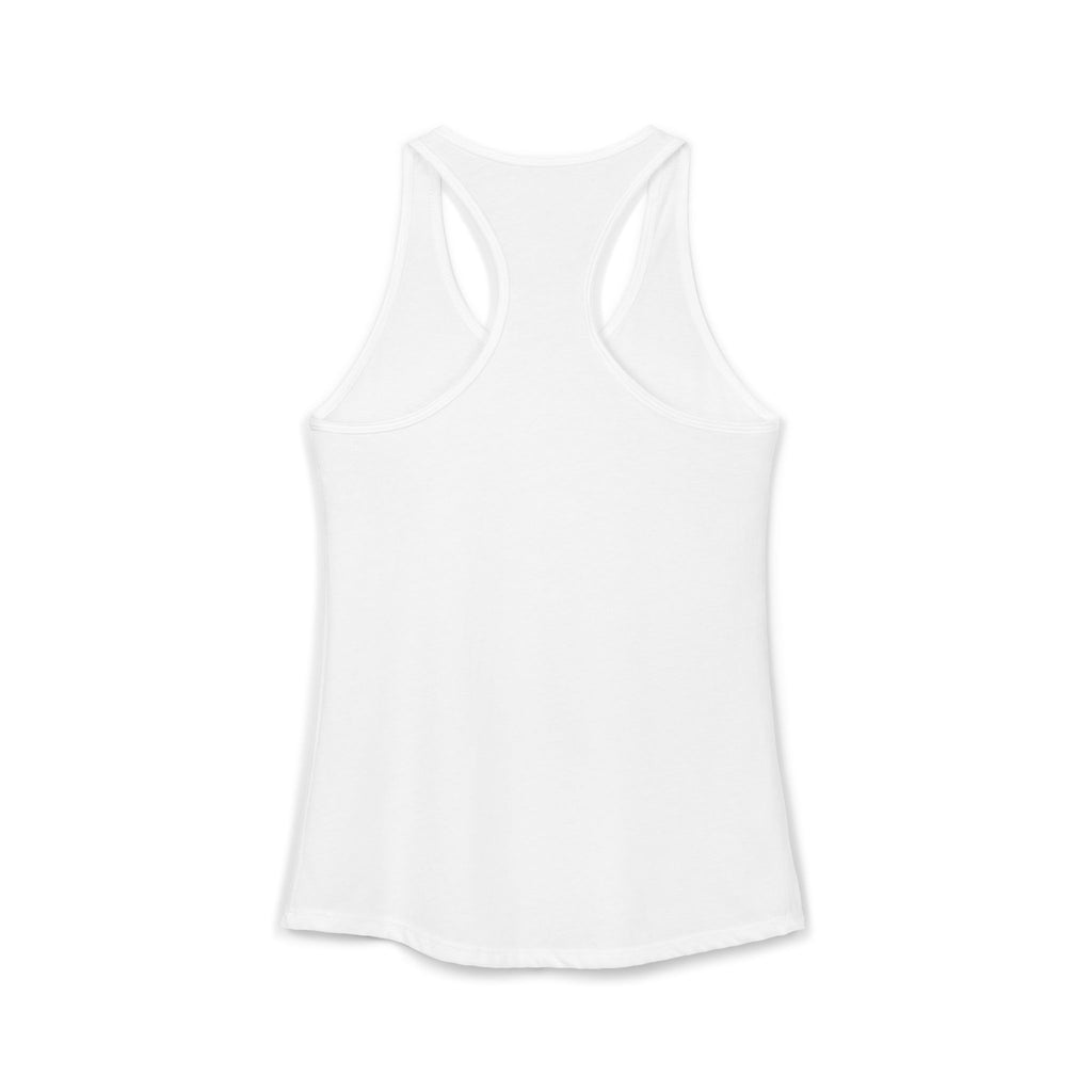 Back view of a white women's tank top from Printify with a classic racerback design