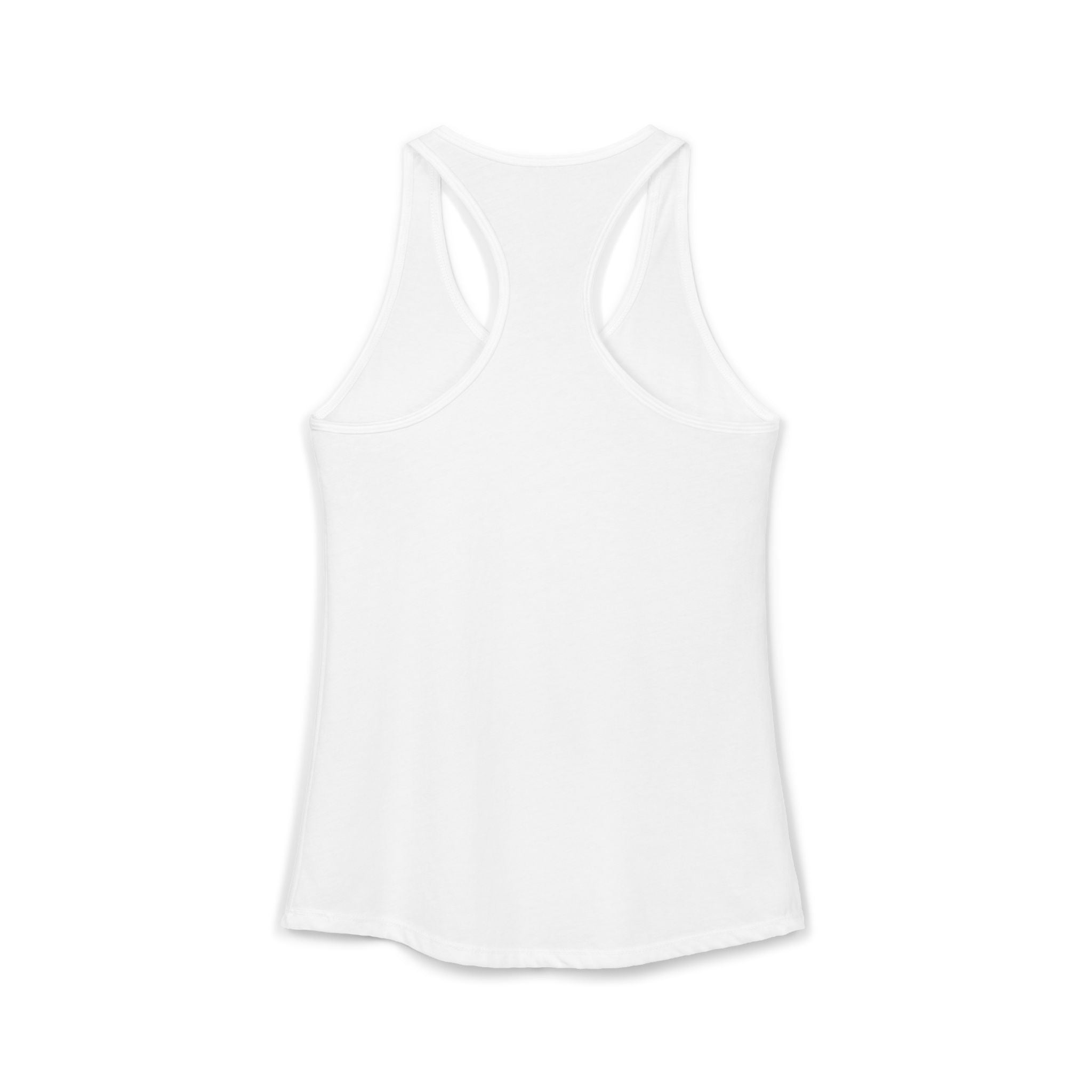 Back view of a white women's tank top from Printify with a classic racerback design