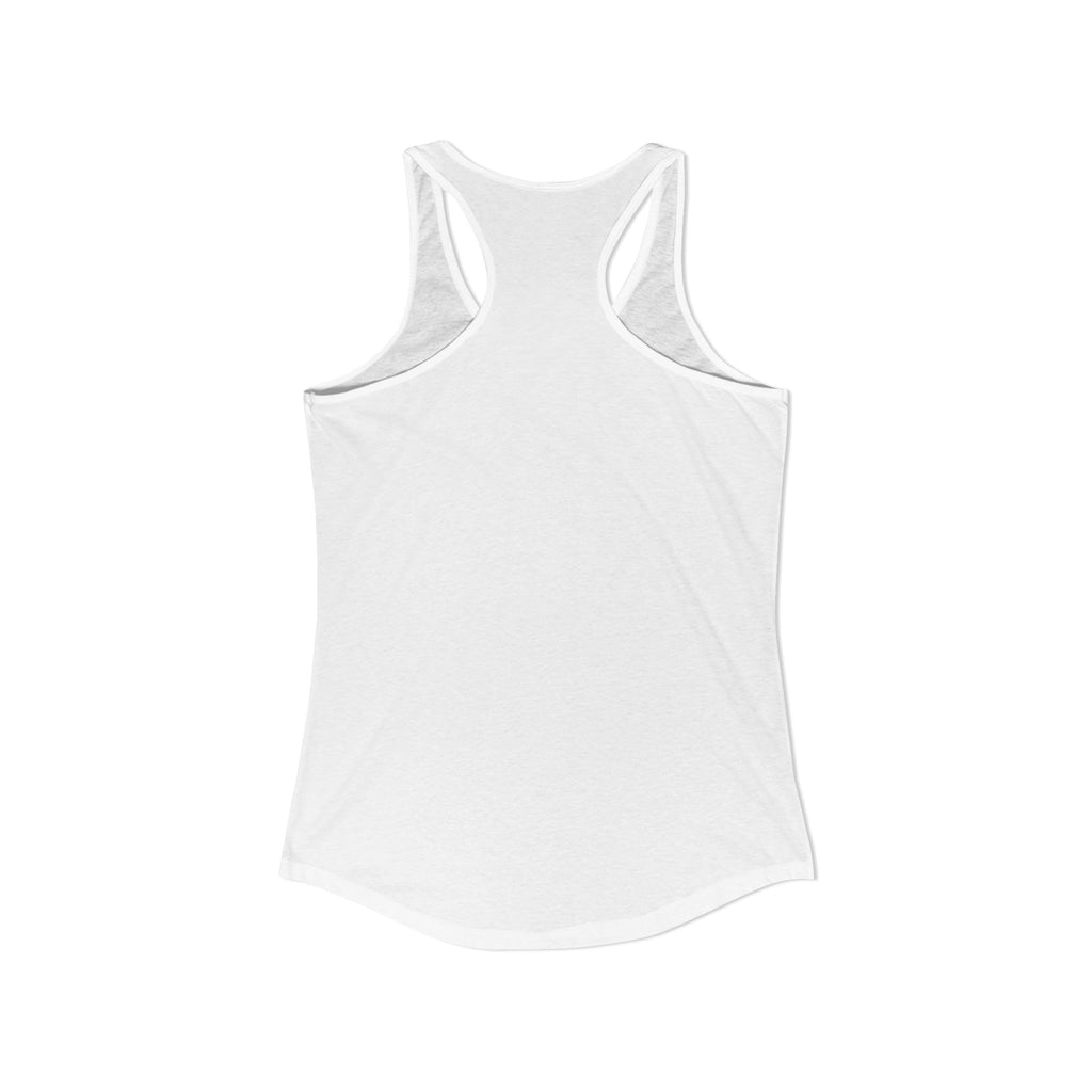 Back view of a plain white womens tank top with a racerback design for casual wear