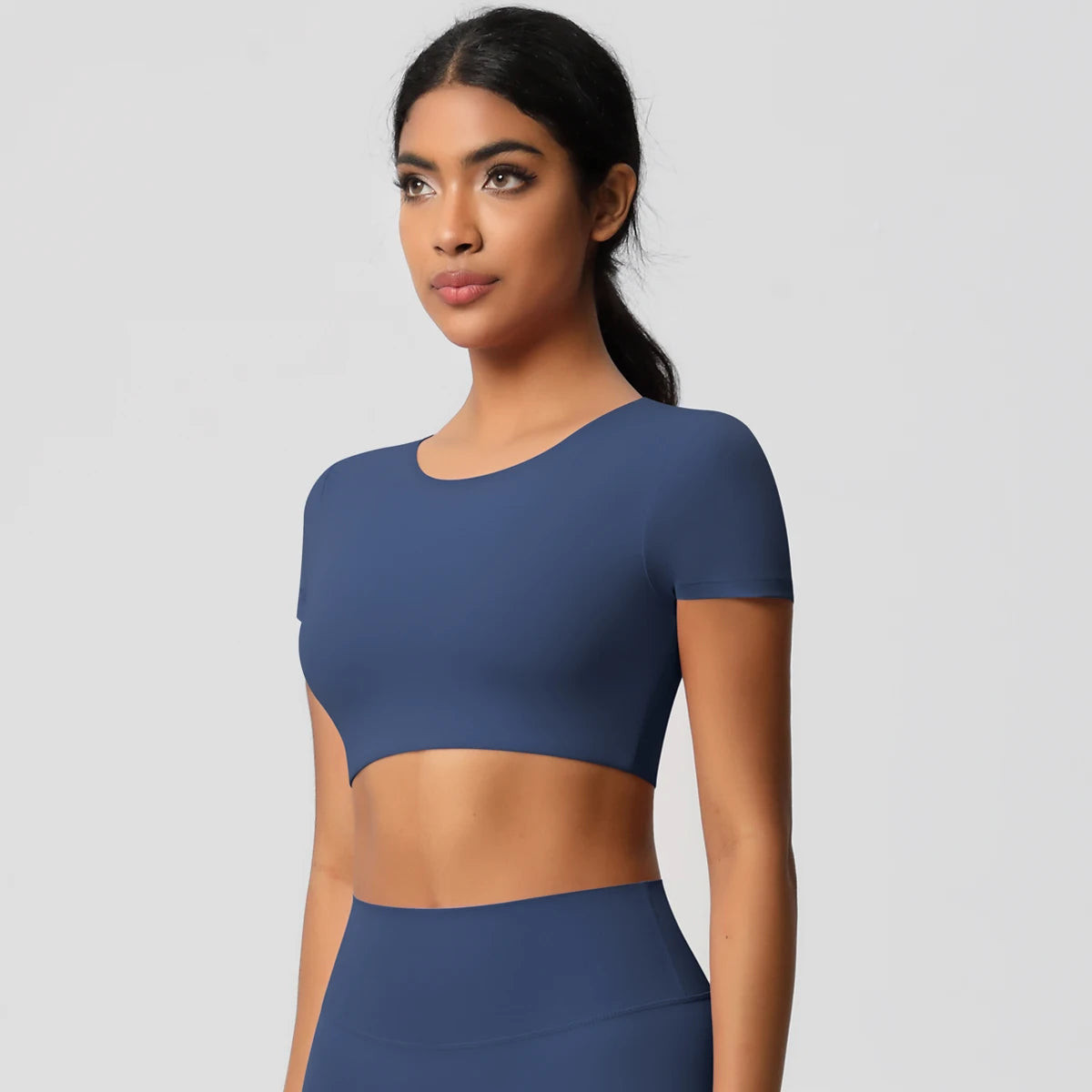 Xooie Fit Yoga Crop Top T-Shirt in Navy Blue for Comfortable Workouts and Active Lifestyles