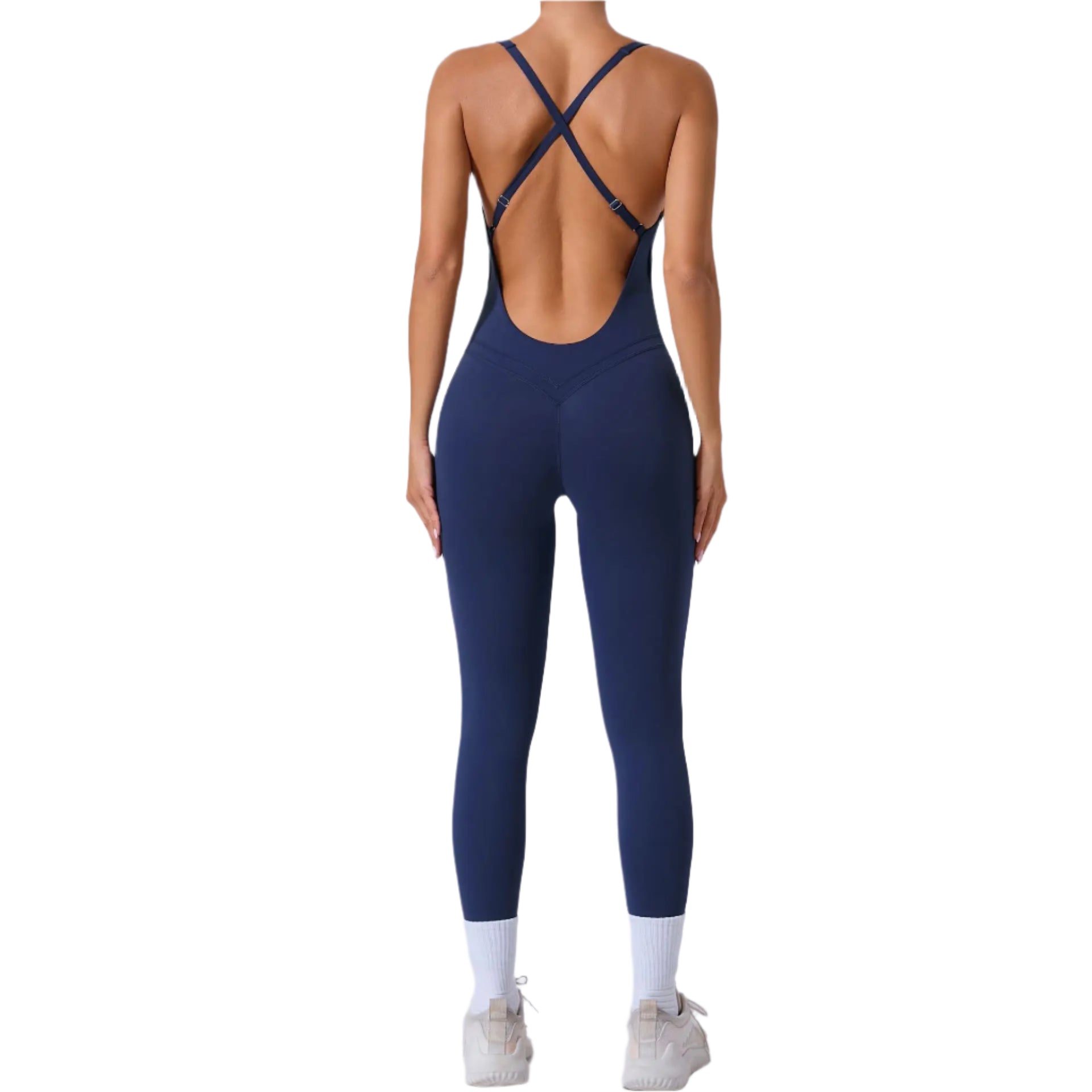 Xooie Fit yoga jumpsuit with back straps designed for comfort and flexibility during workouts back view
